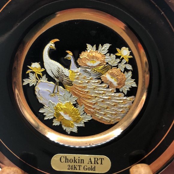 Vintage 24 KT Gold trim Japanese The Art of Chokin Gold & silver Trinket Dish 4" - Picture 4 of 4